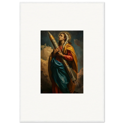 Classical painting of a female robed figure with cross, perfect for your room decoration as a canvas print