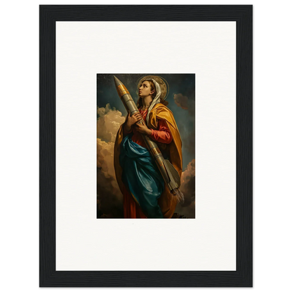 Framed canvas print of a woman as a Rocketry Muse in colorful robes for room decoration