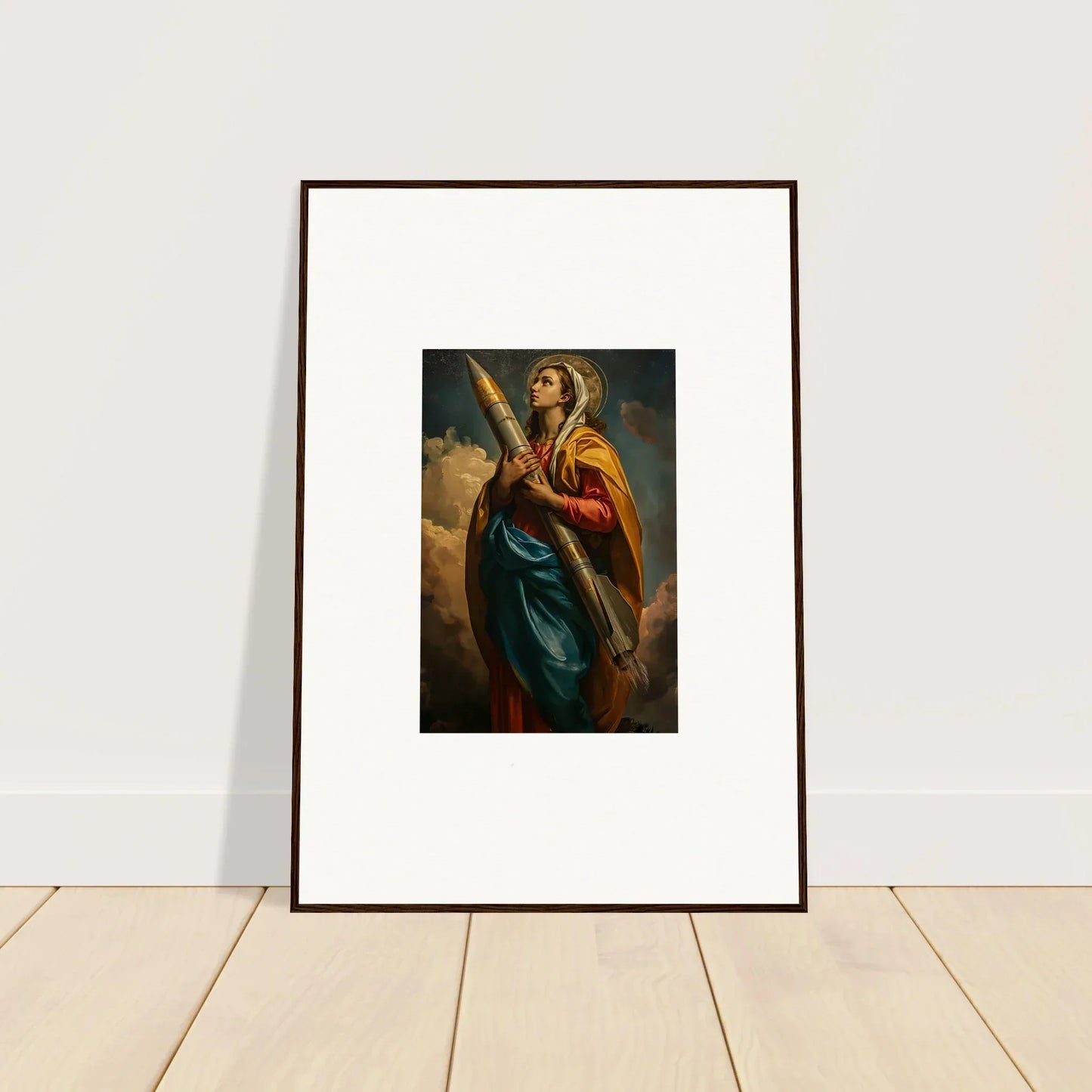 Framed canvas print of a colorful robed figure, perfect for room decoration and rocketry muse