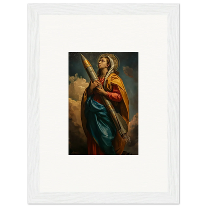 Framed canvas print of a woman as the Rocketry Muse, perfect for room decoration