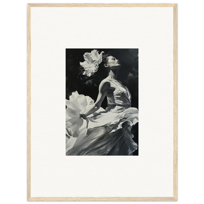 Black and white photo of woman in flowing fabric, perfect for windswept reverie room decoration