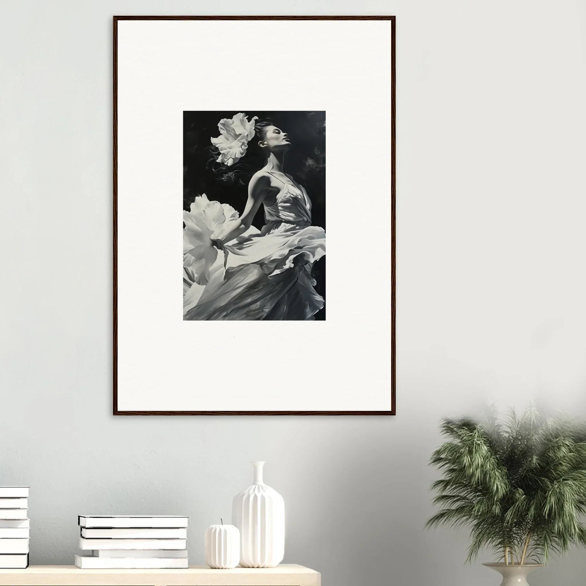 Framed black and white canvas print of windswept reverie for stylish room decoration