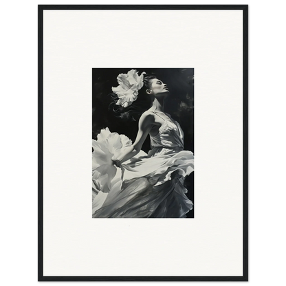 Black and white canvas print of a woman in flowing fabric for a windswept reverie room decoration