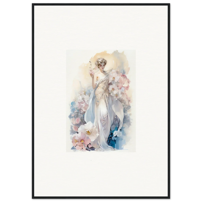 Watercolor painting of an elegant woman amidst bloom for stylish room decor