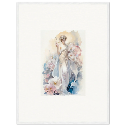 Watercolor painting of an elegant woman amidst bloom for room decor and framed wall art