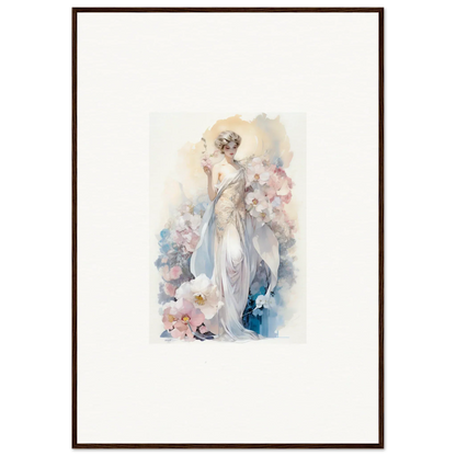 Watercolor painting of an elegant woman amidst bloom for stylish room decor framed wall art