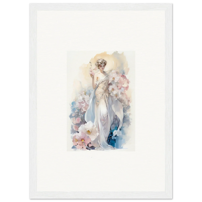 Watercolor painting of an elegant woman amidst bloom for stylish room decor