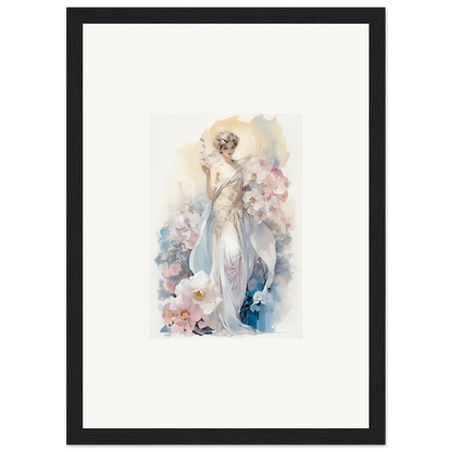 Watercolor painting of an elegant woman amidst bloom for room decor and framed wall art