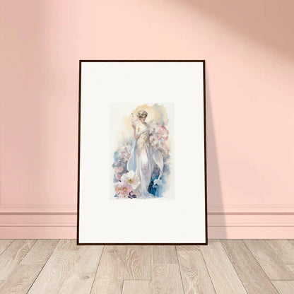 Framed wall art of a feminine figure amidst bloom for elegant room decor