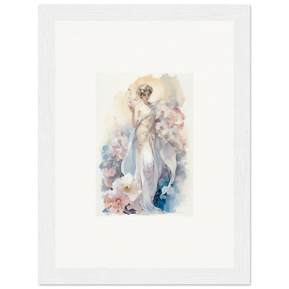 Watercolor painting of an elegant woman amidst bloom for stylish room decor