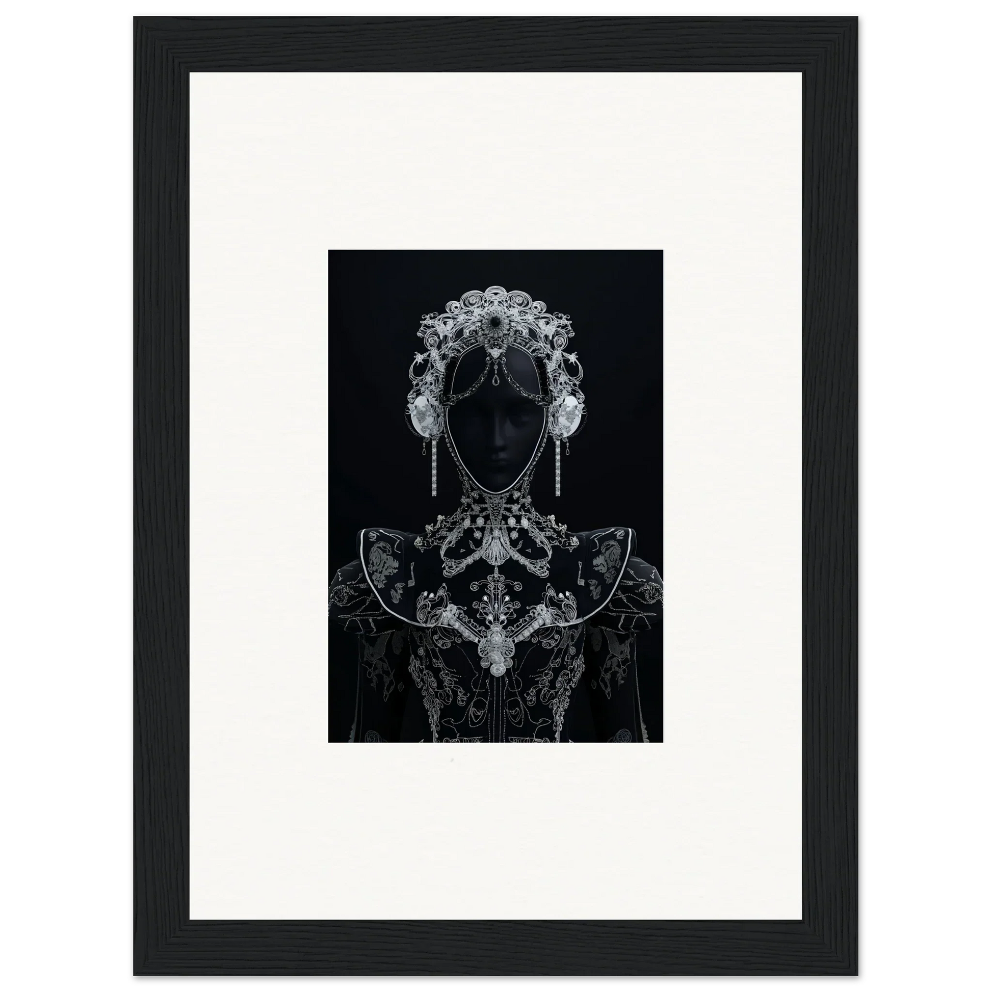 Silhouetted figure with lace patterns in Domino Ether special edition art for premium wall decor