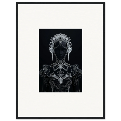 Silhouetted figure with lace patterns in Domino Ether premium framed wall art