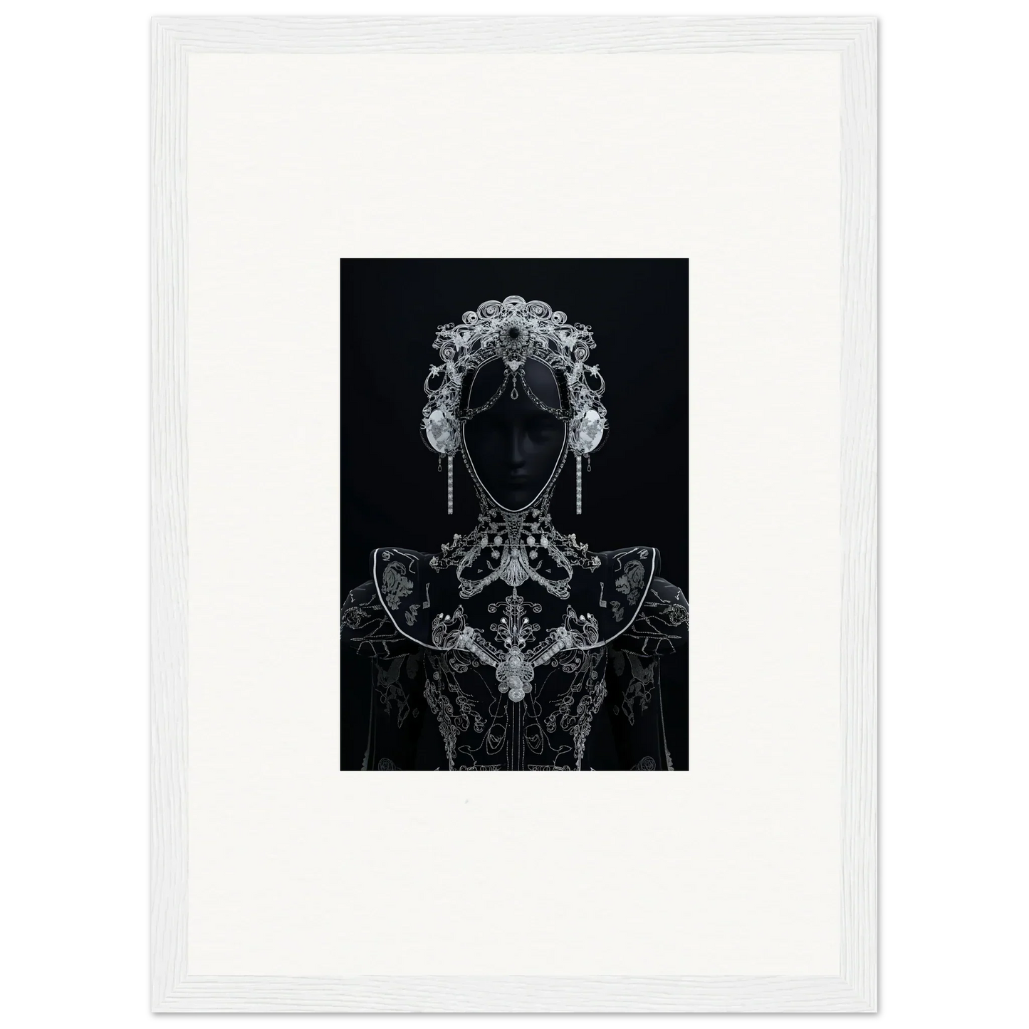 Silhouetted figure in ornate silver filigree for Domino Ether premium framed wall art