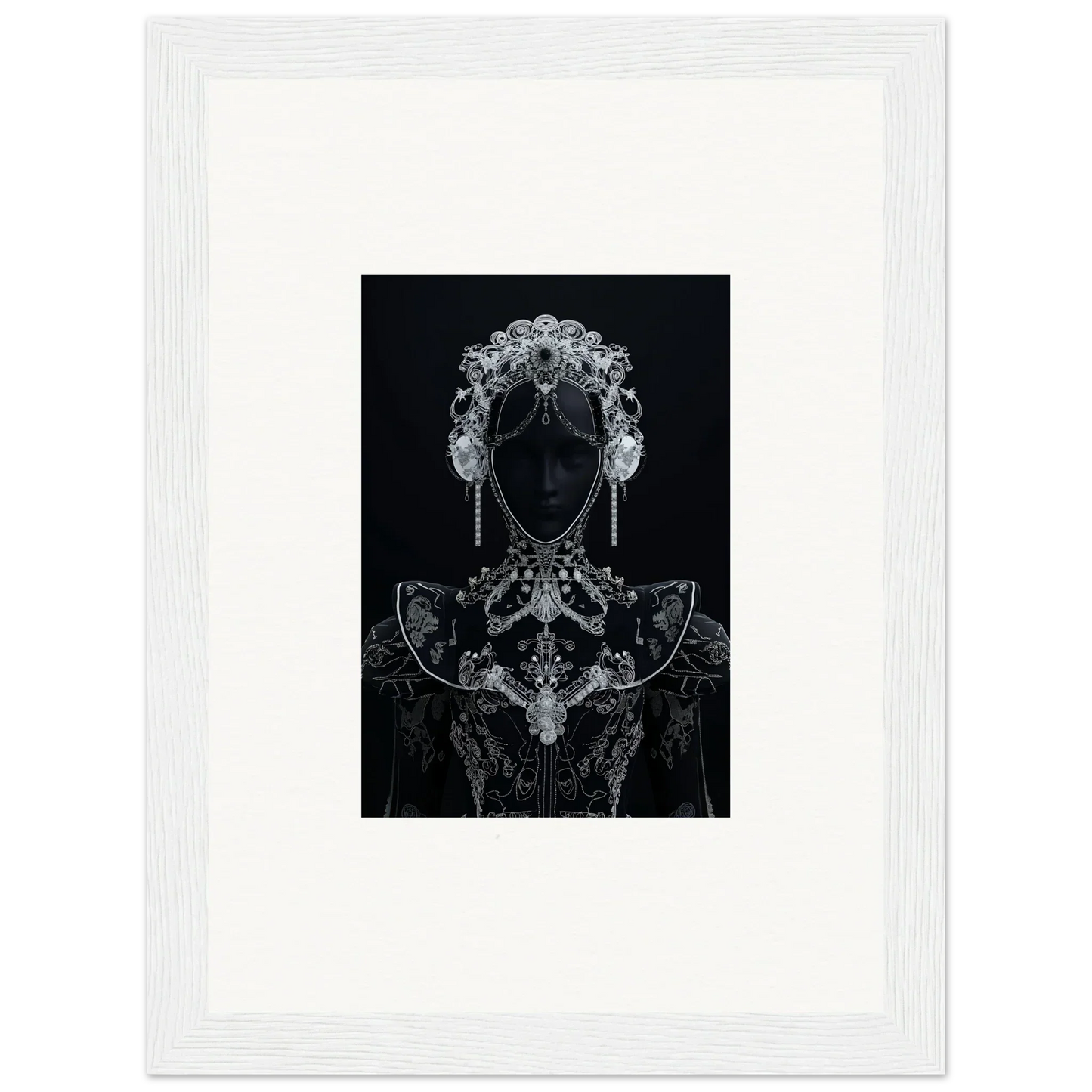 Silhouetted figure in ornate lace, part of the special edition art Domino Ether