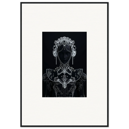 Ornate black and white silhouette with headdress from Domino Ether premium framed wall art