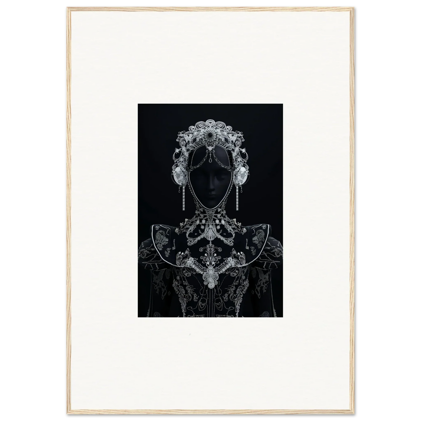 Silhouetted figure with lace patterns on dark backdrop, showcasing Domino Ether special edition art™