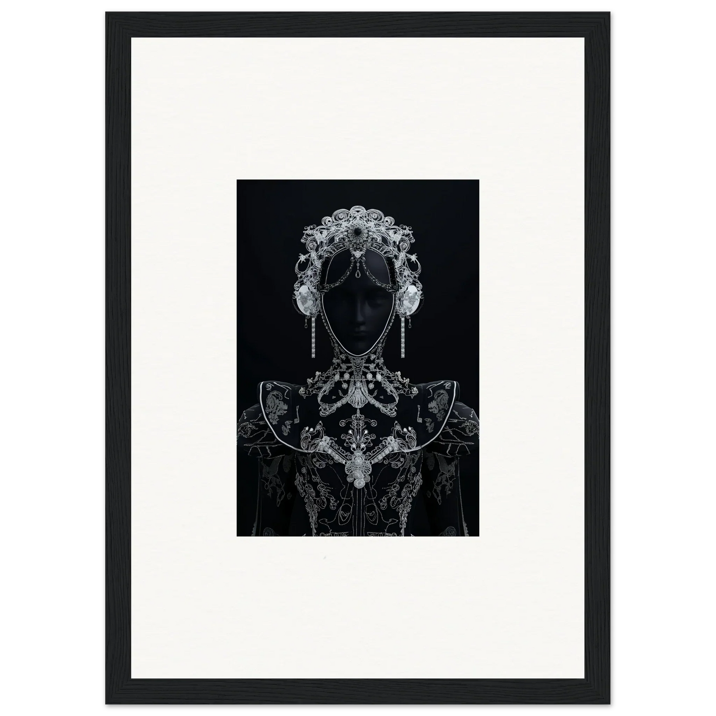 Black and white silhouette with ornate patterns, perfect for your Domino Ether premium framed wall