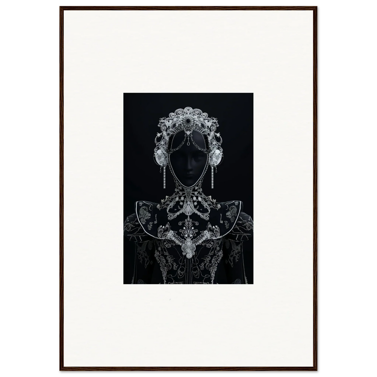 Ornate silhouette with lace patterns and decorative headpiece from Domino Ether special edition art™