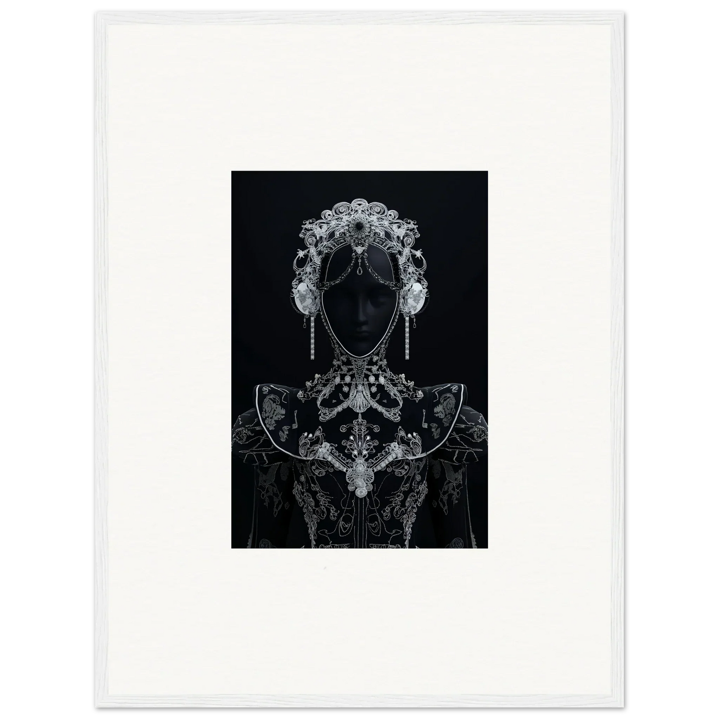 Silhouetted figure in silver jewelry on black, showcasing Domino Ether special edition art™