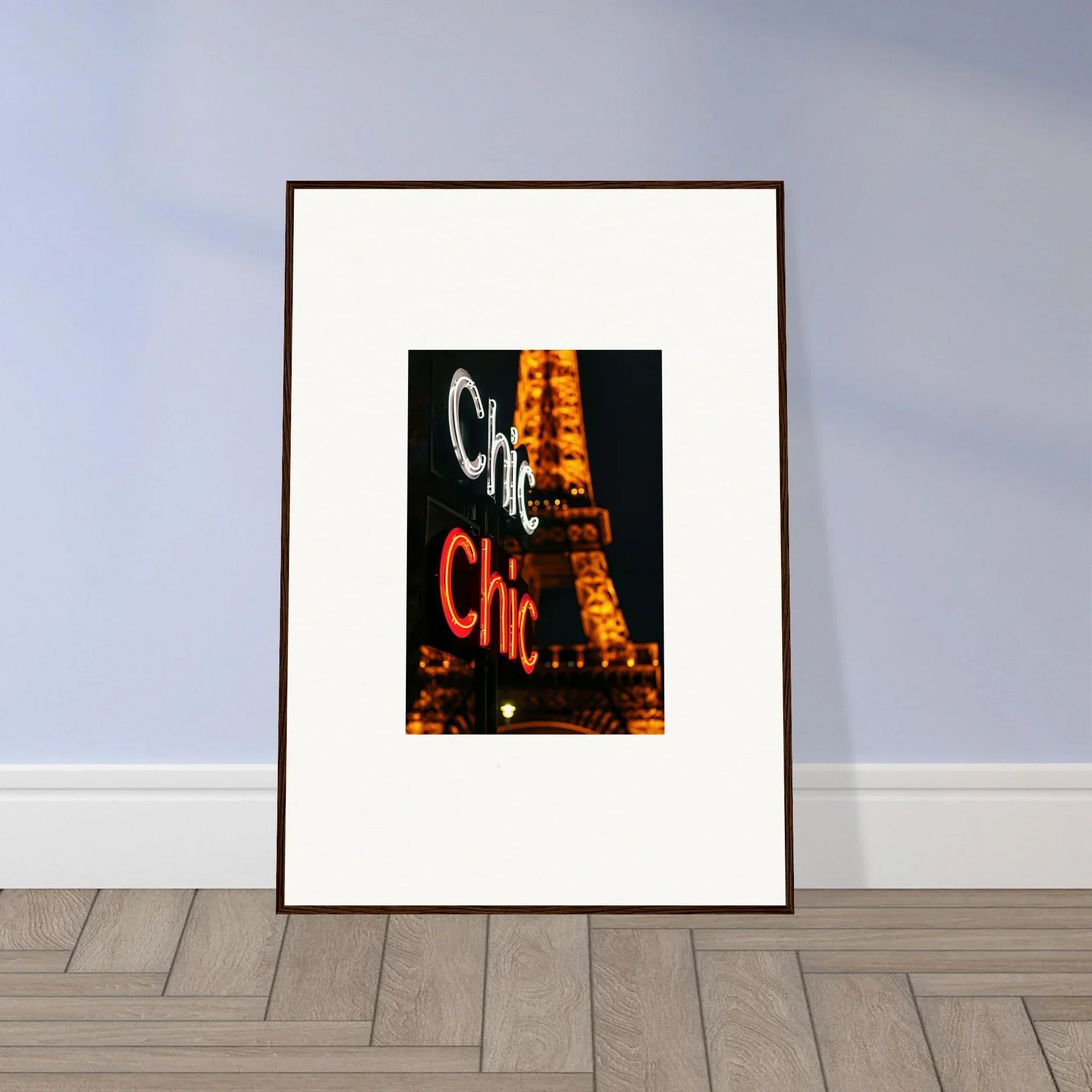 Framed canvas print of the Eiffel Tower at night, perfect wall art for chic room decoration