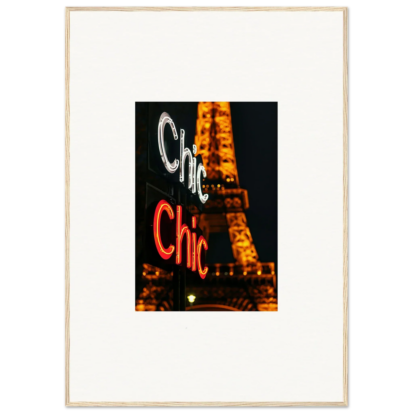 Neon sign reading Chic with the Eiffel Tower in a stylish wall art canvas print