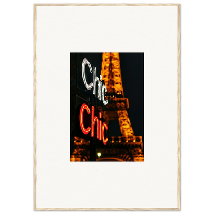 Neon sign reading Chic with the Eiffel Tower in a stylish wall art canvas print