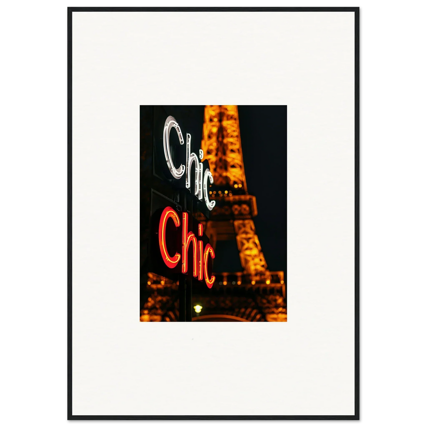 Framed wall art of Chic neon sign with Eiffel Tower, perfect for room decoration