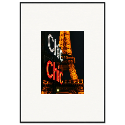 Framed wall art of Chic neon sign with Eiffel Tower, perfect for room decoration