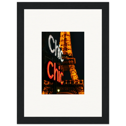 Framed wall art of neon Chic signs with the Eiffel Tower for stylish room decoration