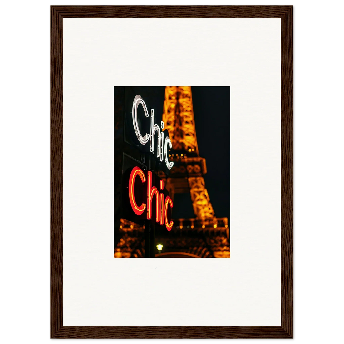 Framed neon Chic signs with Eiffel Tower for trendy room decoration wall art