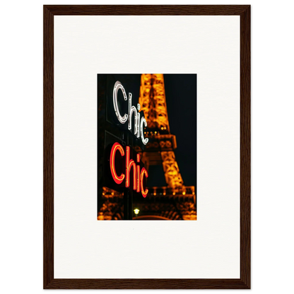 Framed neon Chic signs with Eiffel Tower for trendy room decoration wall art