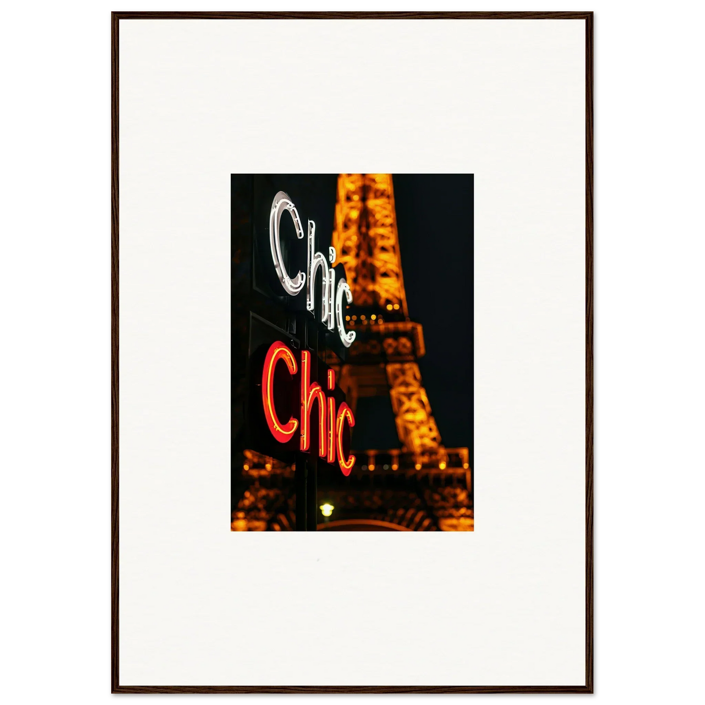 Framed wall art of Chic sign with Eiffel Tower, perfect for room decoration vibes