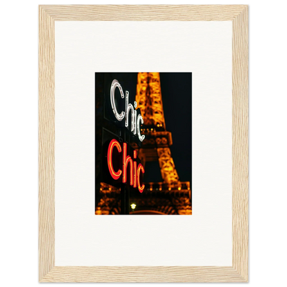 Framed wall art of neon Chic signs with the Eiffel Tower, perfect for room decoration