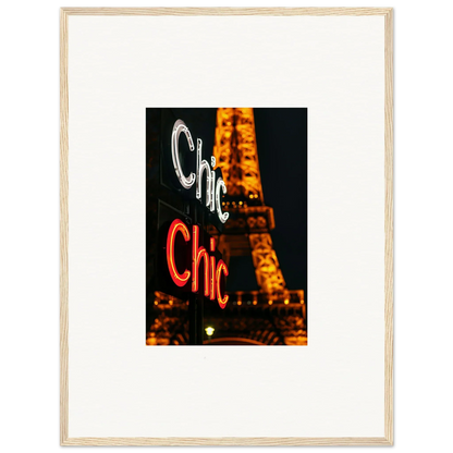 Framed neon Chic sign with Eiffel Tower, perfect for trendy room decoration wall art