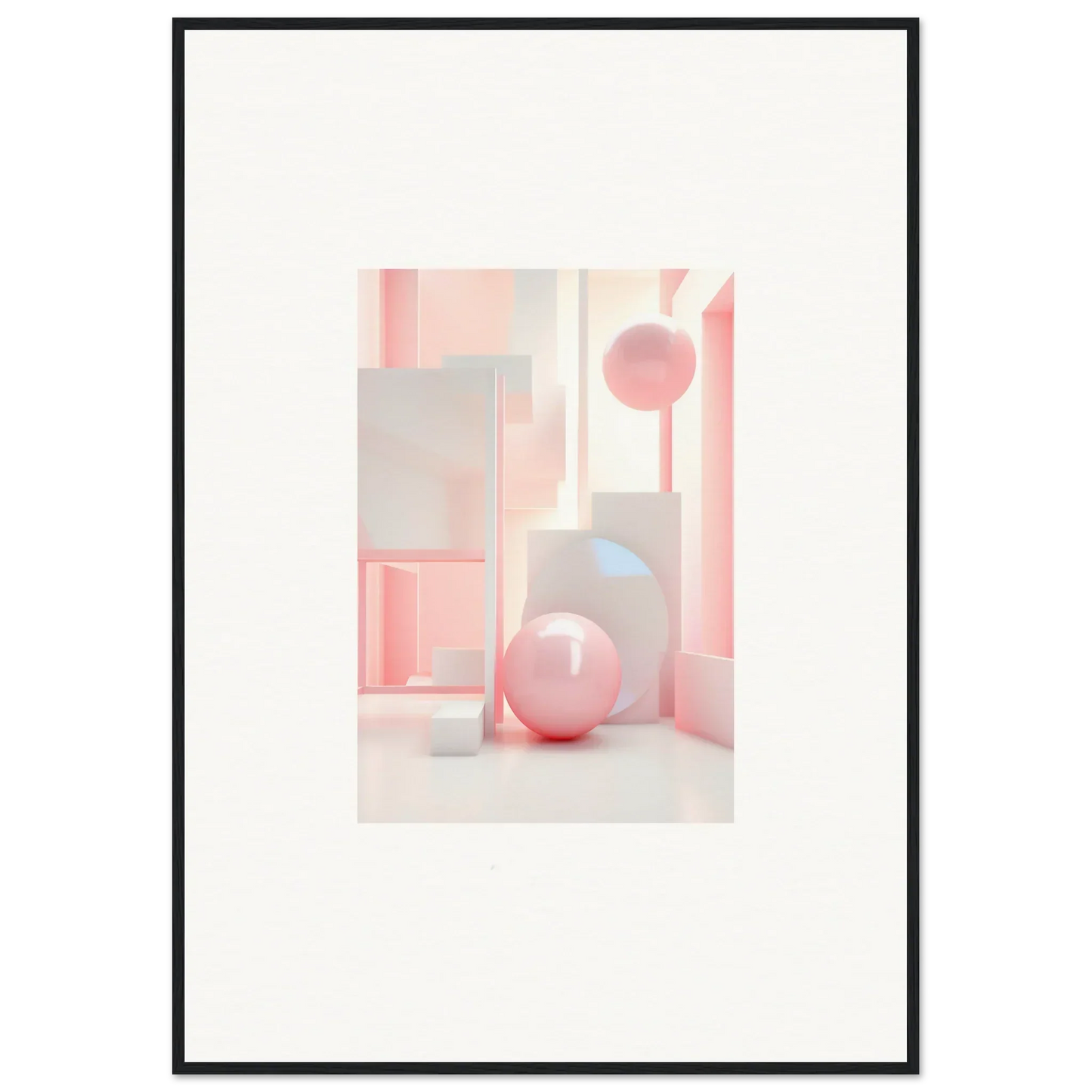 Abstract geometric canvas print with soft pink spheres for cool room decoration