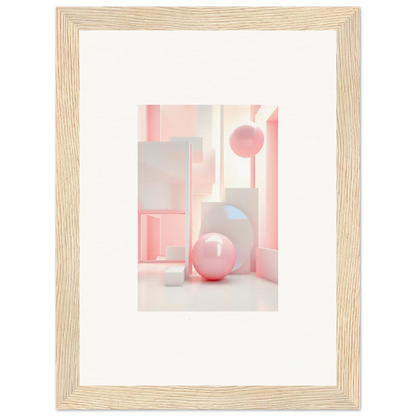 Framed Dream-Banquet Pink wall art featuring soft pink geometric shapes and spheres