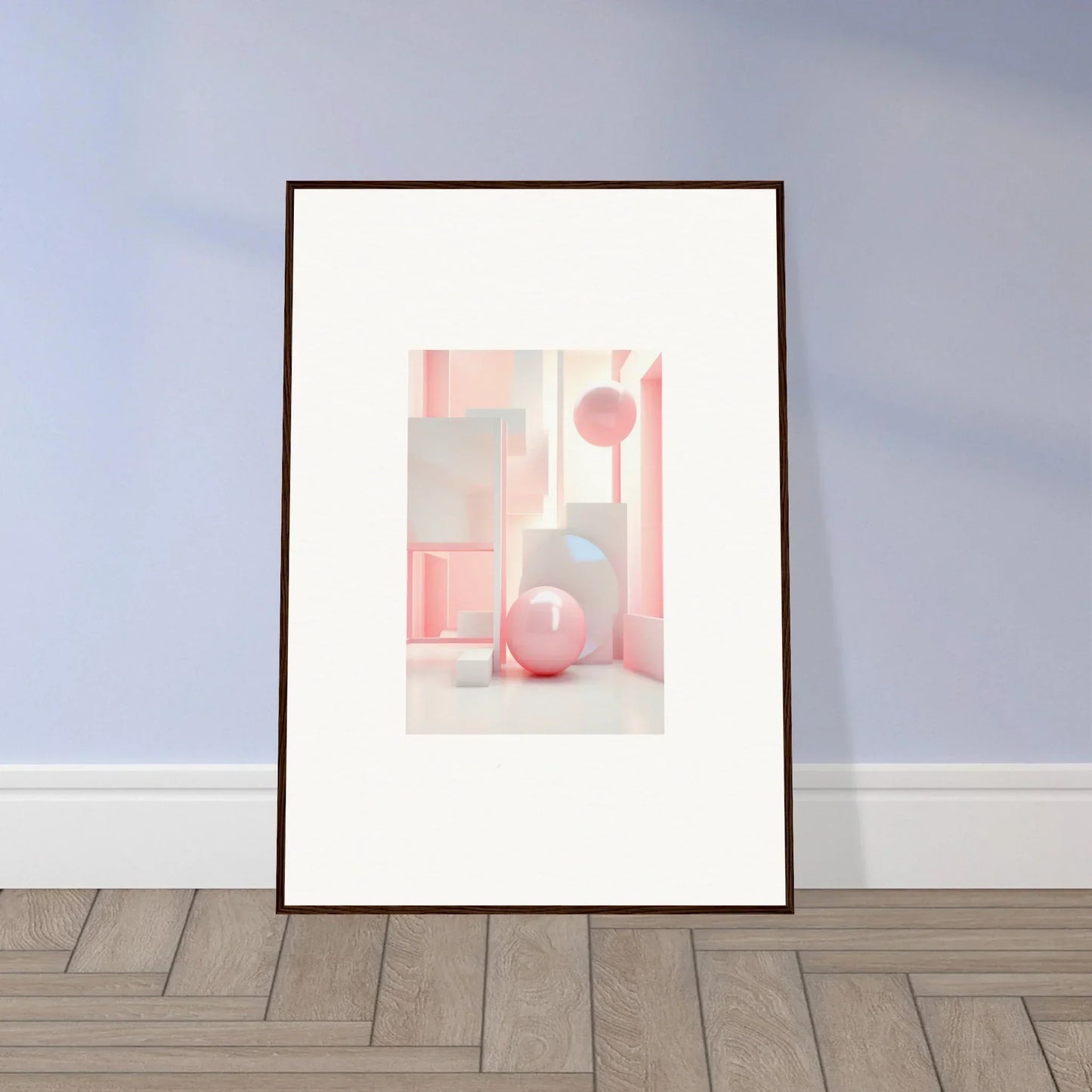 Pastel geometric shapes and spheres in framed canvas print Dream-Banquet Pink wall art