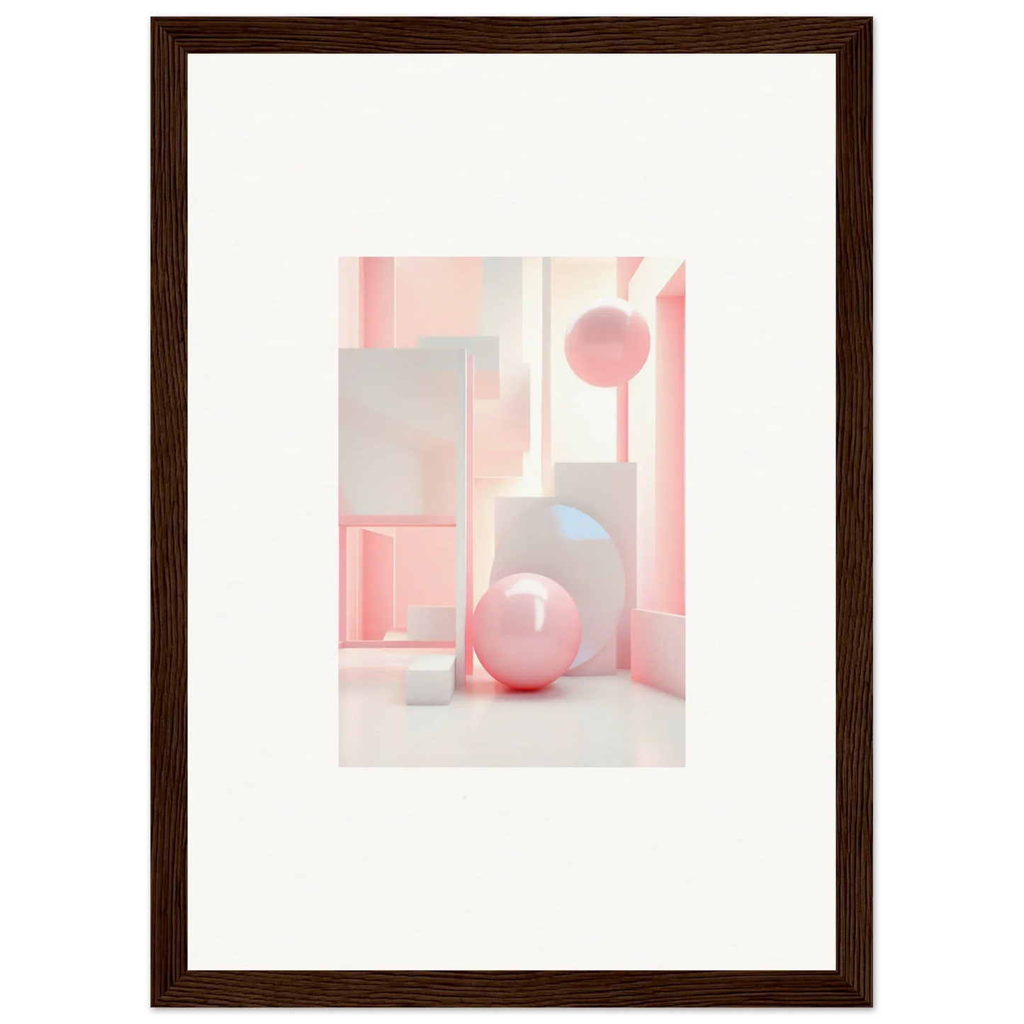 Framed abstract canvas print with soft pink geometric shapes for stylish room decoration