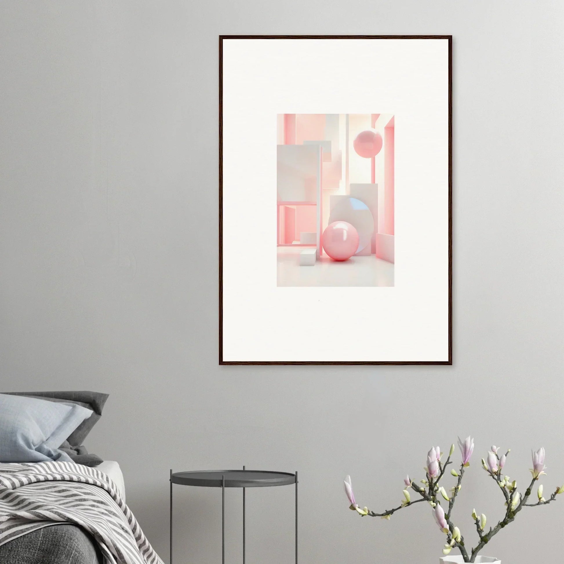 Framed abstract wall art of pastel shapes perfect for room decoration in Dream-Banquet Pink