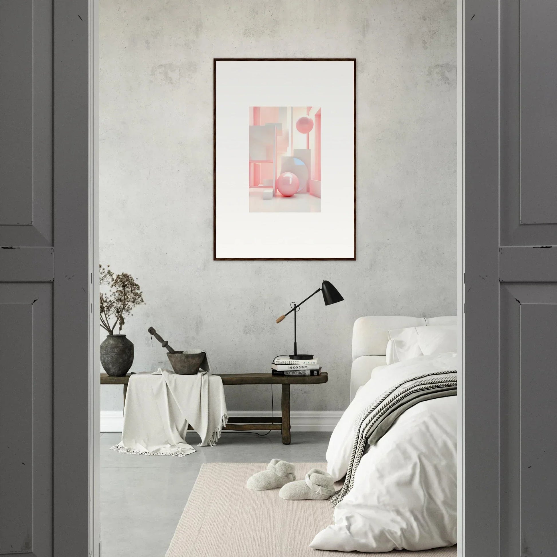 Framed pink and white abstract wall art for stylish room decoration in Dream-Banquet Pink