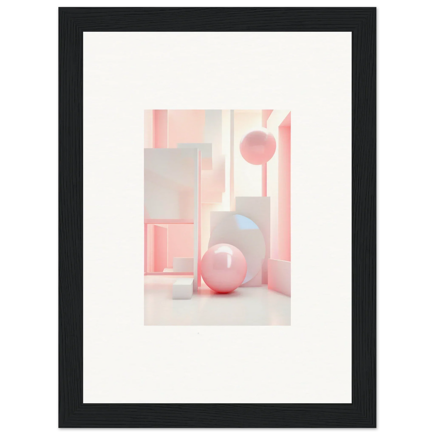 Framed abstract wall art with soft pink shapes, perfect for room decoration or canvas print