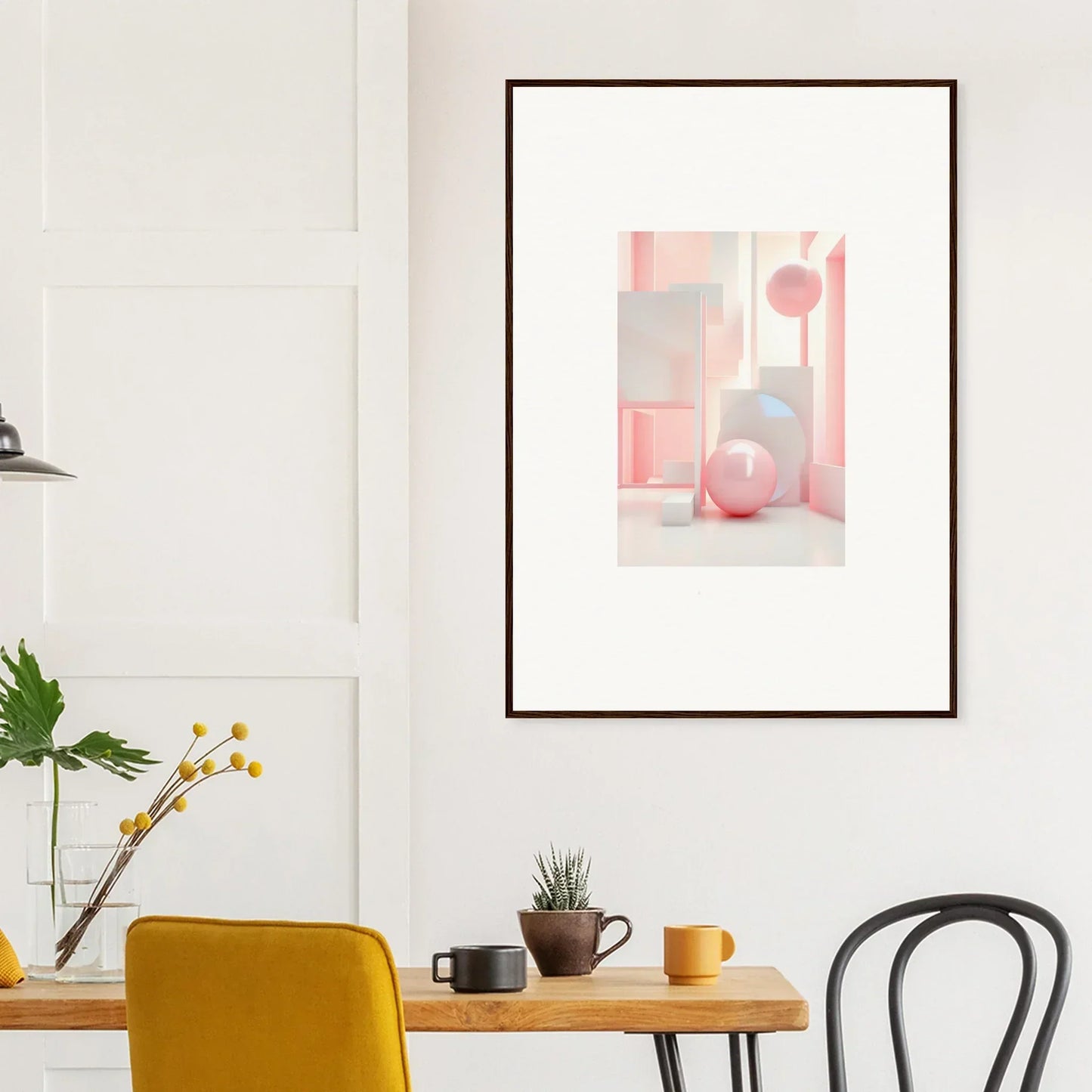 Framed abstract canvas print with pastel shapes for stylish room decoration