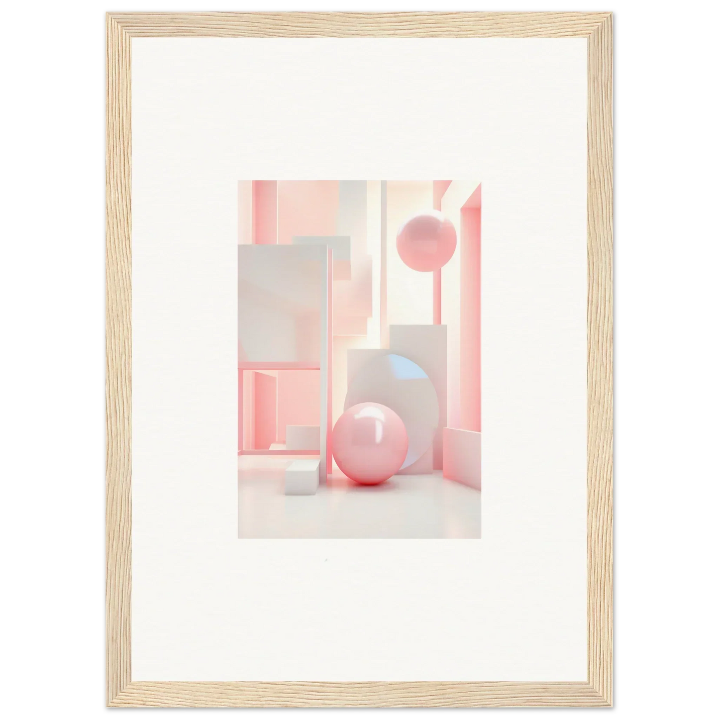 Framed wall art with soft pink geometric shapes for stylish room decoration