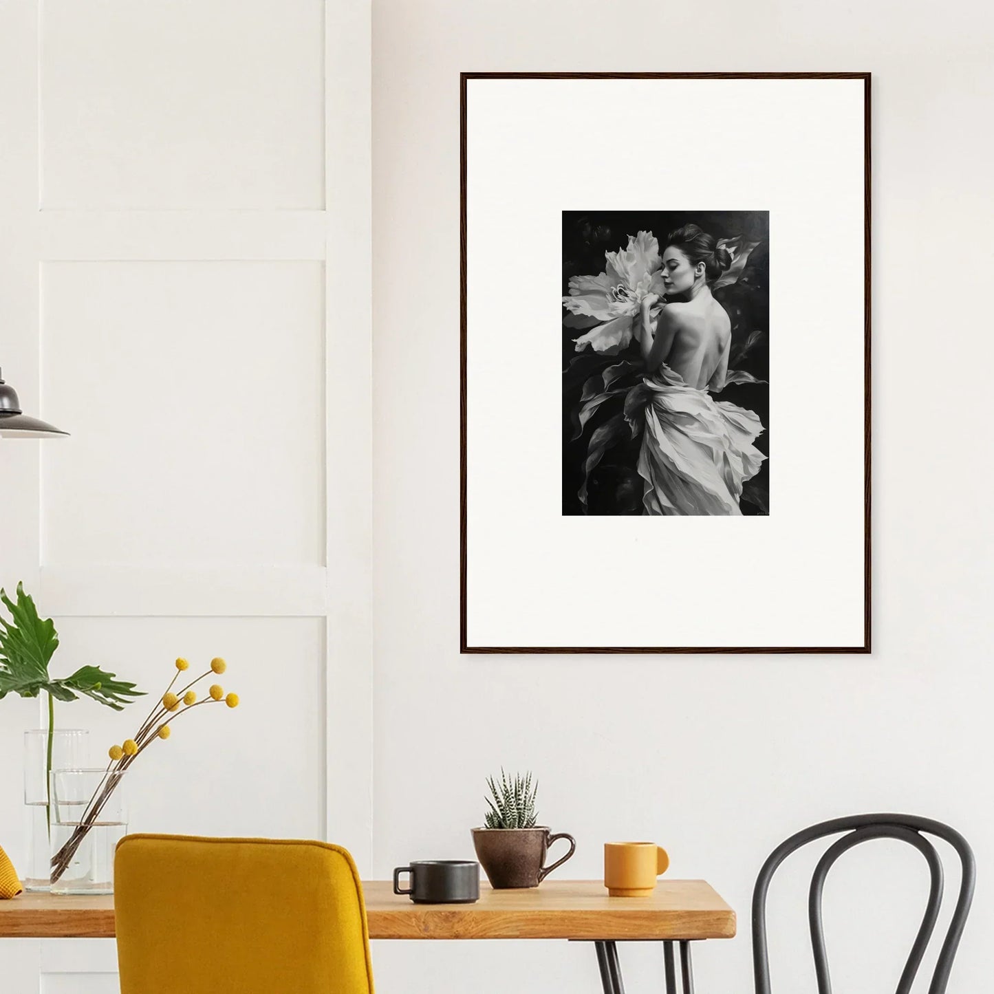 Framed black and white photo of a person with a flower from Whispering Dream Echoes