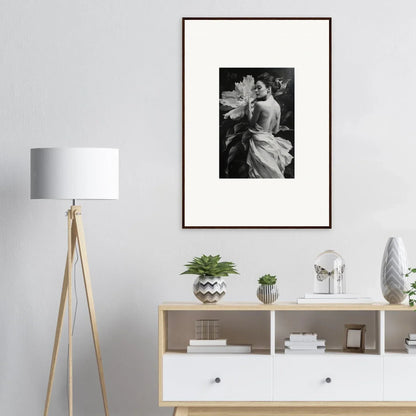 Framed black and white photo of a person with a flower from Whispering Dream Echoes