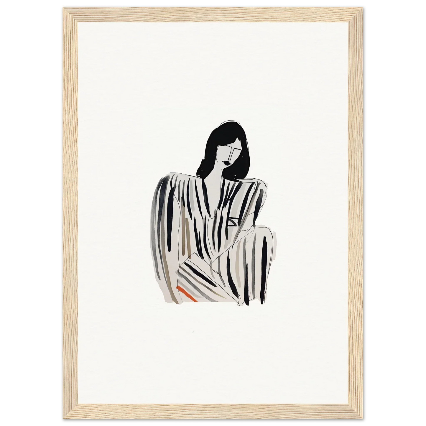 Minimalist black and white illustration of a woman in a striped dress for Whispering Dream Echoes