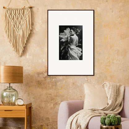 Framed black and white photo of a figure with a flower from Whispering Dream Echoes