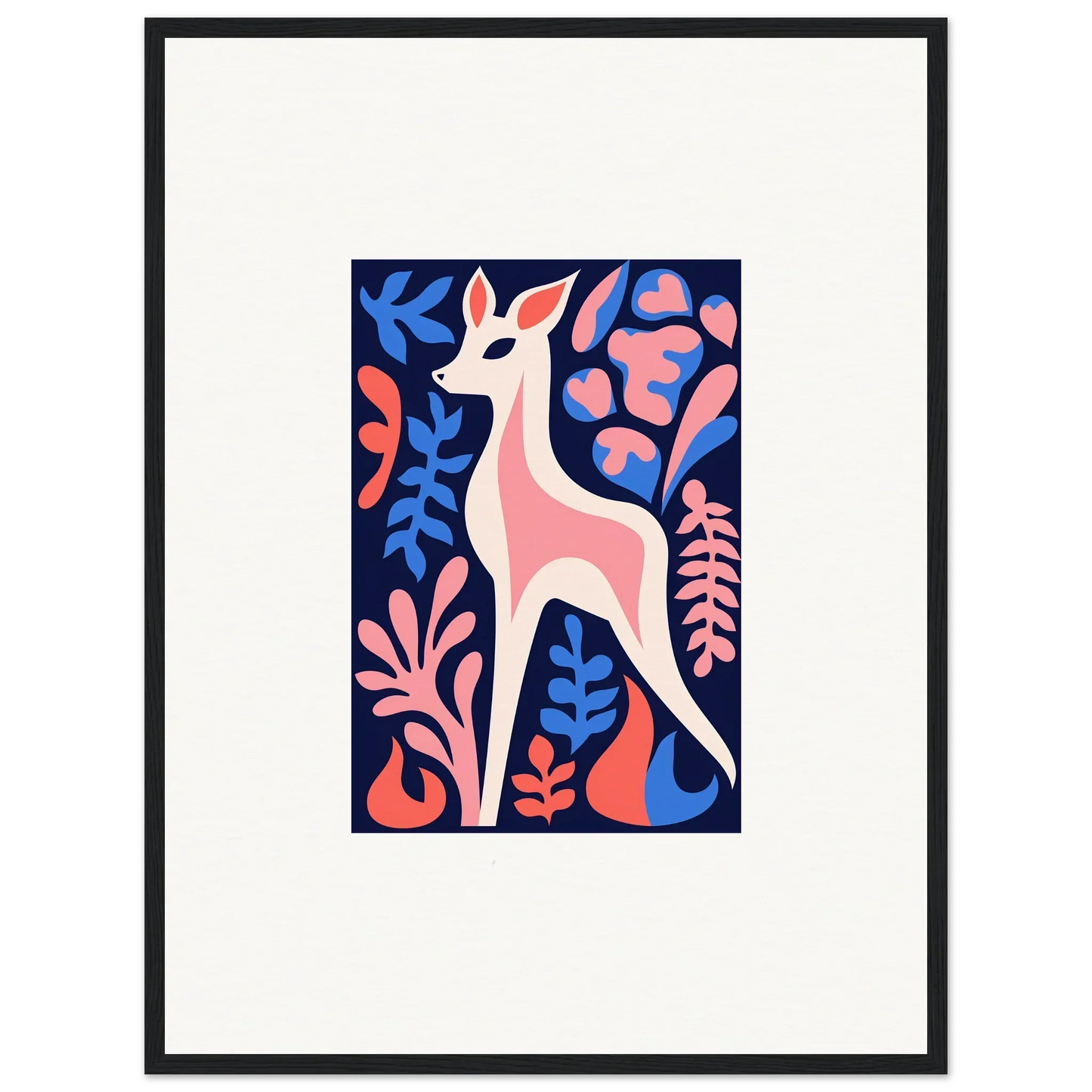 Stylized fawn flora artwork with elongated deer amid colorful foliage for room decor