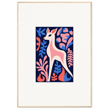 Stylized fawn flora art featuring a deer among vibrant foliage for room decor