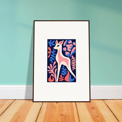 Framed wall art of a fawn flora design with vibrant flowers for stylish room decor